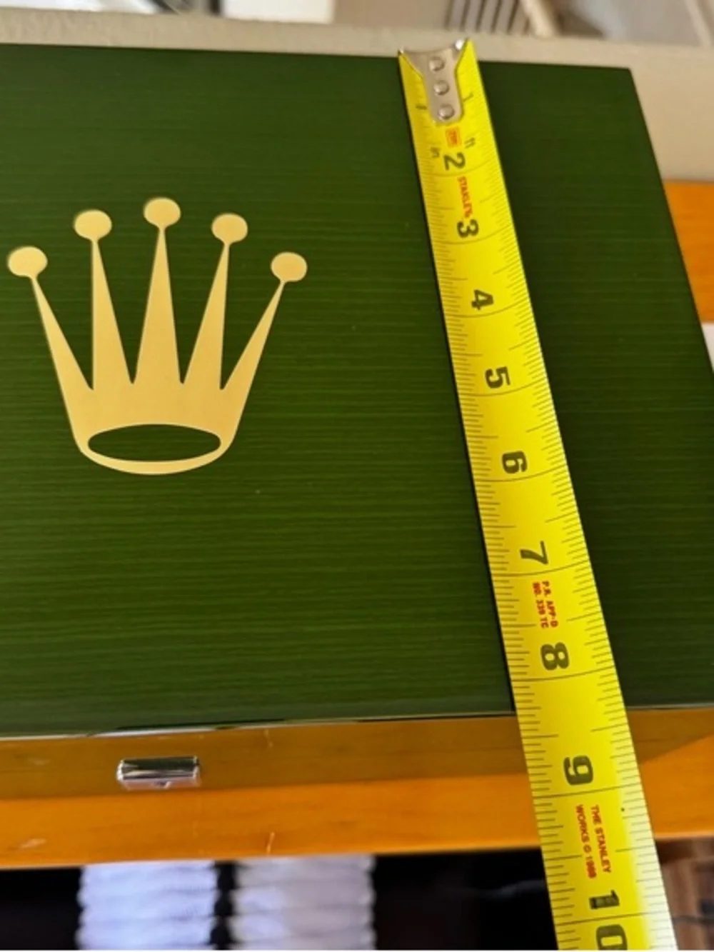 Rolex Green Box with Gold Crown and White Gloves